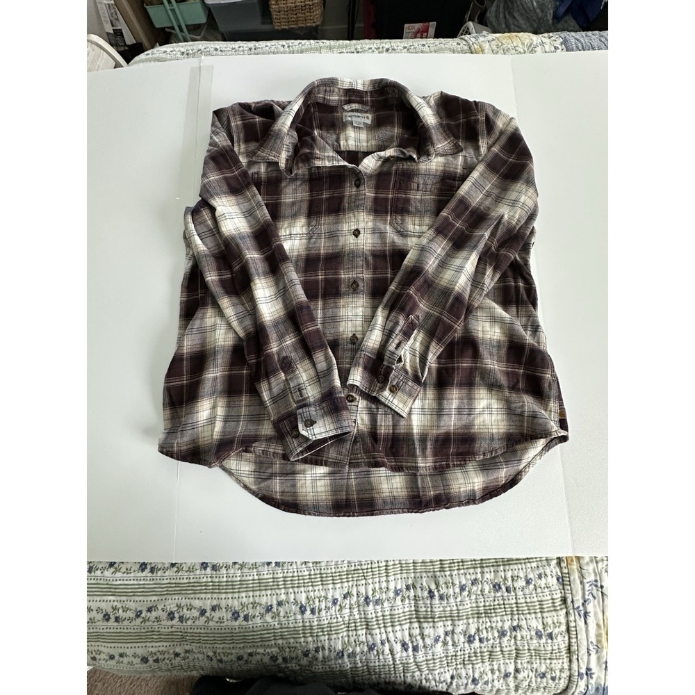 Carhartt Women's XXL 20 Rugged Flex Hamilton Flannel Shirt Deep Wine Plaid